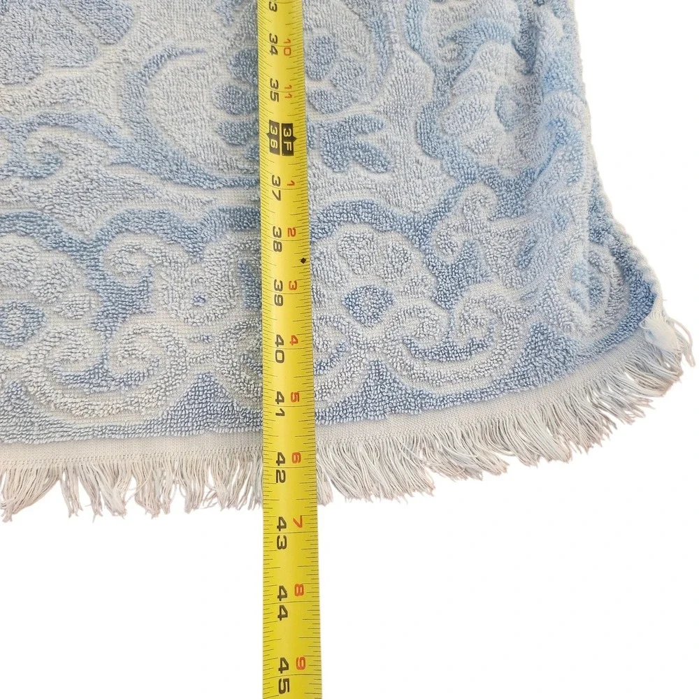 Vintage Fieldcrest Bath Towels Set of 2 Blue White Sculpted Fringed USA